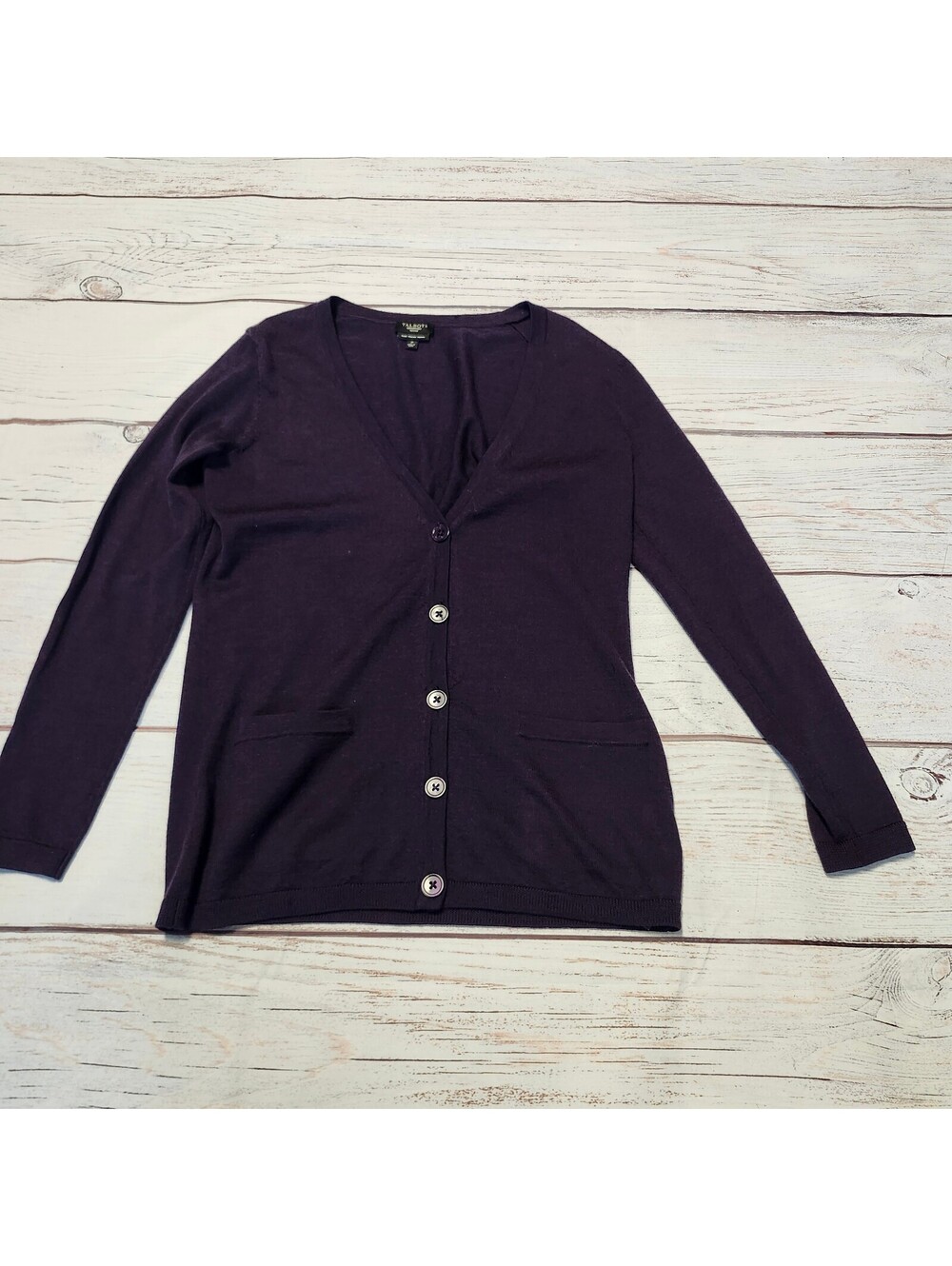 Talbots Purple Pure Italian Merino Wool Cardigan Sweater Size P